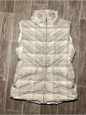 Patagonia Women’s Goose Down Puffer Vest Gray Plaid Down With It Full Zip Medium
